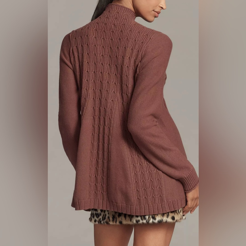 Anthropologie Pilcro Mock-Neck Sweater NWT Cocoa Cable-Knit Tunic Swing Style M